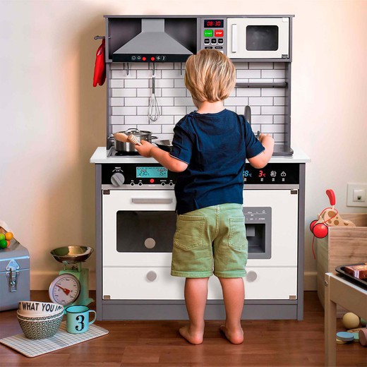 Cocina Infantil de Madera Little Kitchen Outdoor Toys 65x30x93 cm Blanca  con Accesorios Luces y Sonidos — PoolFunStore