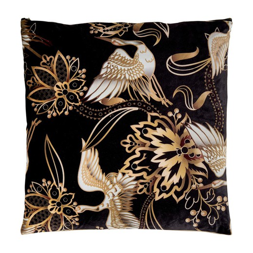 Achlys velvet cushion in black, 45 x 45 x 15 cm