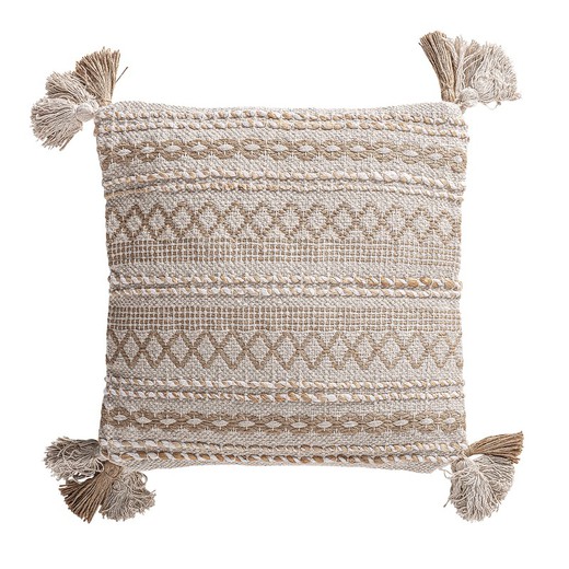 Amira cushion in cotton, jute and polyester in beige, 45 x 45 x 10 cm