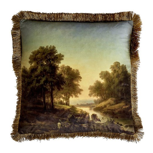 Anatole velvet cushion in ocher, 45 x 45 x 15 cm