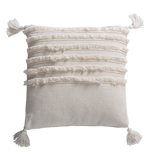 Biała bawełniana poduszka ZAHARA z frędzlami, 45x10x45 cm.