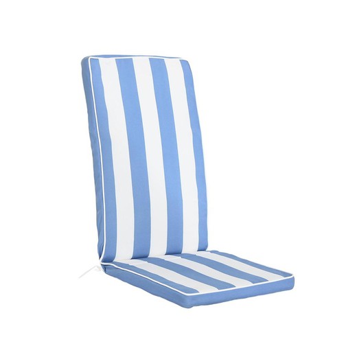 Almofada com encosto para cadeira de tecido azul claro e branco, 42 x 115 x 5 cm | Listras