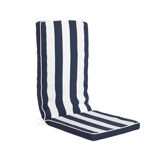 Poduszka z oparciem na krzesło z tkaniny w kolorze granatowym i białym, 42 x 115 x 5 cm | Paski