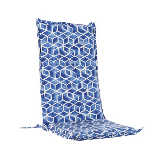 Cuscino con schienale per sedia in tessuto nei colori blu e bianco, 42 x 115 x 5 cm | Mare
