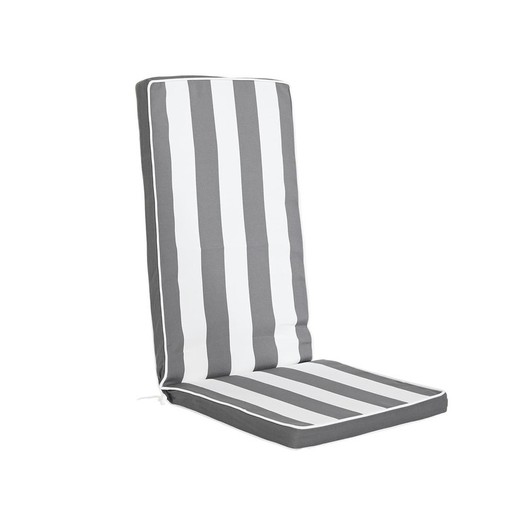 Almofada com encosto para cadeira de tecido cinza e branco, 42 x 115 x 5 cm | Listras