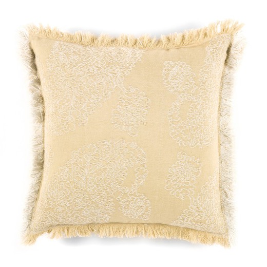 Coussin en coton beige, 45 x 45 x 10 cm | Fleur
