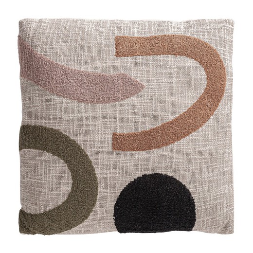 Cotton cushion in beige and multicolor, 42 x 42 cm | Alida