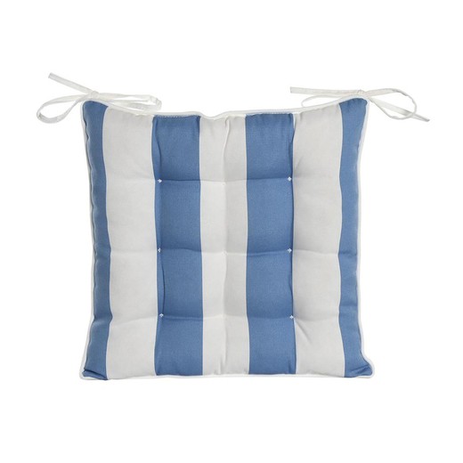 Cojín de asiento para silla de tejido en azul celeste y blanco, 40 x 40 x 7 cm | Rayas