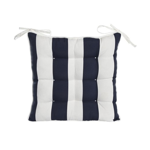 Fabric chair seat cushion in navy blue and white, 40 x 40 x 7 cm | Stripes