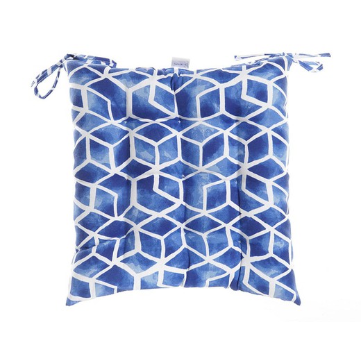 Almofada de assento para cadeira de tecido azul e branco, 40 x 40 x 7 cm | Lado Mar