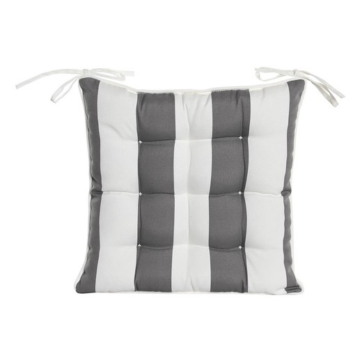 Poduszka na krzesło z szaro-białej tkaniny, 40 x 40 x 7 cm | Paski