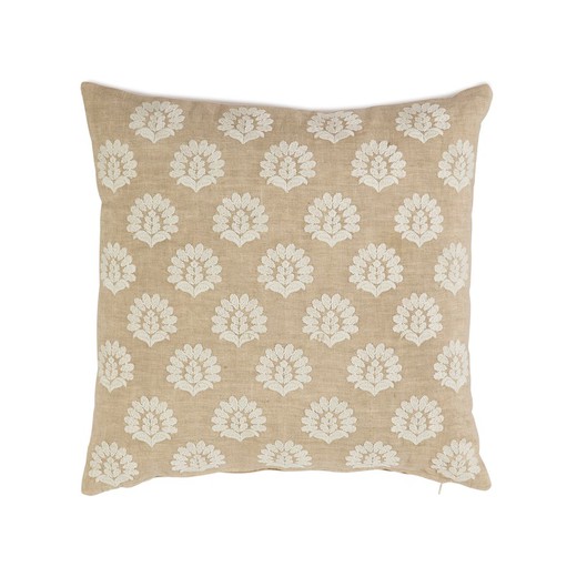 Beige linen and cotton cushion, 45 x 45 x 10 cm | Daisy
