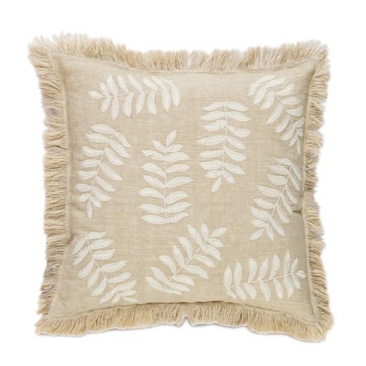 Beige linen and cotton cushion, 45 x 45 x 10 cm | violet