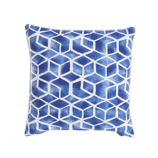 Cojín de tejido en azul y blanco, 40 x 40 x 10 cm | Sea Side