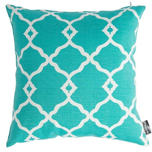 Outdoor decorative cushion made of outdoor fabric in turquoise and white, 45 x 12 x 45 cm | Outdoor