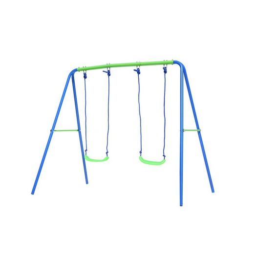 Altalena in metallo per bambini in blu e verde, 220 x 138 x 182 cm | oscillazione