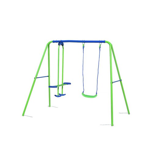Altalena in metallo per bambini in verde e blu, 220 x 140 x 182 cm | oscillazione