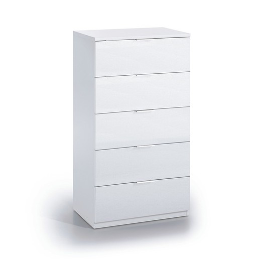 Στήθος 5 συρταριών σε λευκό, 60 x 40 x 110 cm
