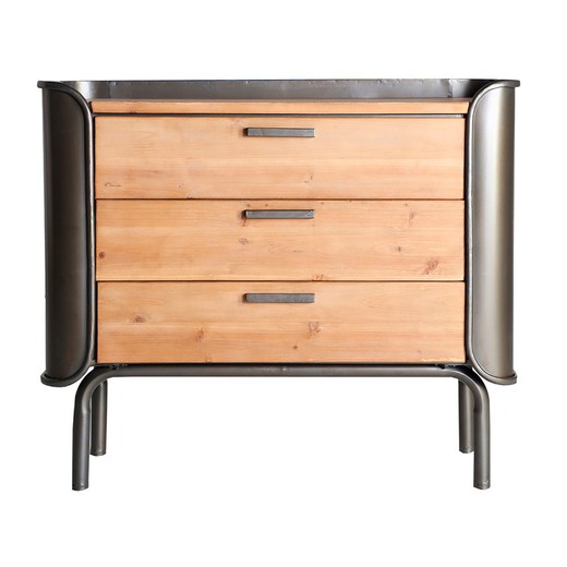 Silver and natural fir and iron chest of drawers, 91 x 40 x 76 cm | Briec