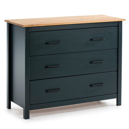 Blue pine wood chest of drawers, 100 x 40 x 80 cm