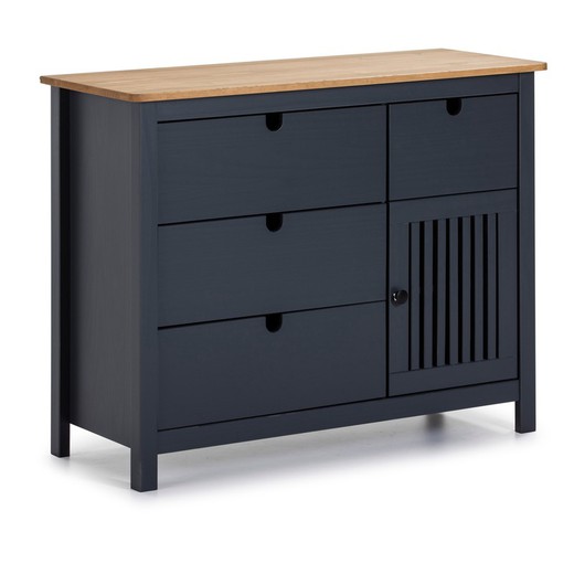 Anthracite gray pine wood chest of drawers, 100 x 40 x 80 cm | Bruna