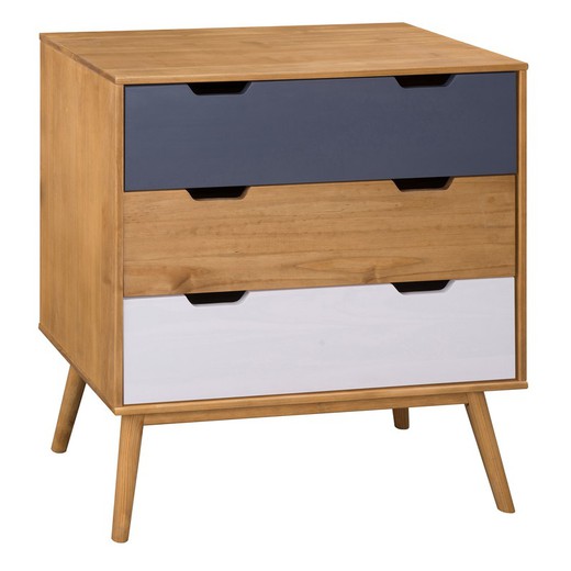 Natural pine wood chest of drawers, white and gray, 80 x 40 x 82 cm