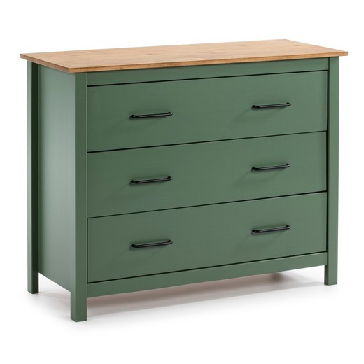 Green pinewood chest of drawers, 100 x 40 x 80 cm