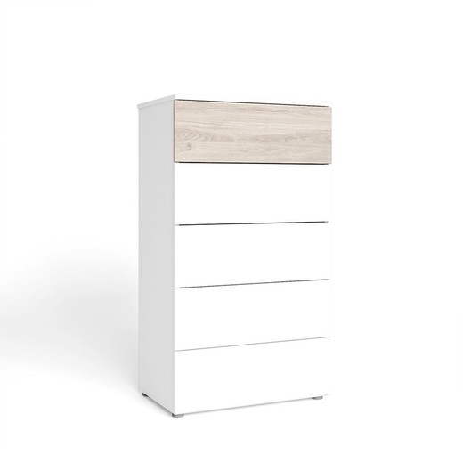 White and natural wooden chest of drawers, 62 x 40 x 111 cm | Sahara