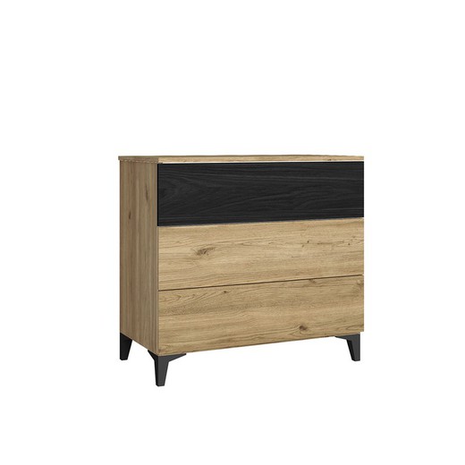 Wooden chest of drawers in natural and black, 80 x 40 x 75.1 cm | Kronos