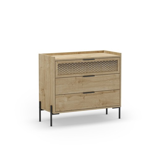 Chest of drawers made of wood and metal in oak colour, 90 x 40 x 80 cm | Inca