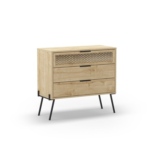 Chest of drawers made of wood and metal in natural and black, 90 x 40 x 83.1 cm | Ecrin