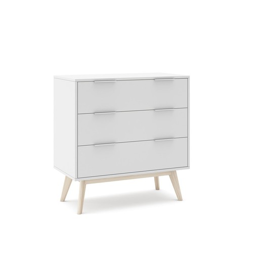 White and natural pine chest of drawers, 80 x 40 x 83 cm | Campus