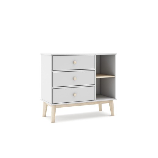 Pine chest of drawers in white and natural, 90 x 40 x 81 cm | Esteban