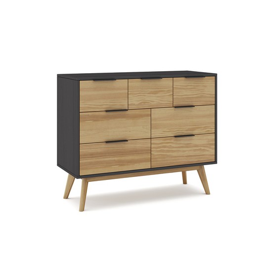 Pine chest of drawers in natural and black, 120 x 40 x 83 cm | lavis