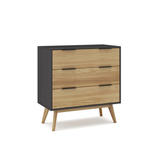 Pine chest of drawers in natural and black, 80 x 40 x 83 cm | lavis