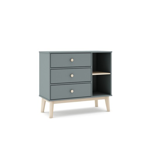 Pine chest of drawers in green and natural, 90 x 40 x 81 cm | Esteban