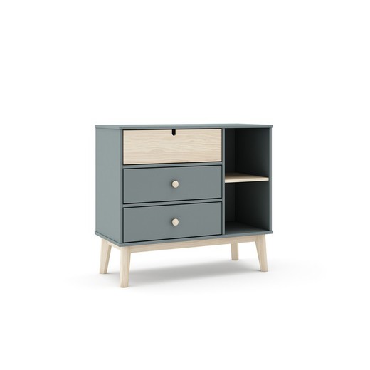 Pine chest of drawers in green and natural, 90 x 40 x 81 cm | Stephanie