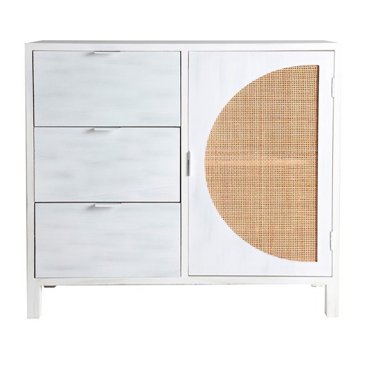 Συρταριέρα λευκό και φυσικό πεύκο και μπαστούνι, 90 x 40 x 80 cm | Zemne