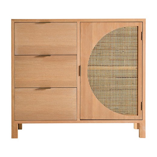 Pine and natural rattan chest of drawers, 90 x 40 x 80 cm | bracket