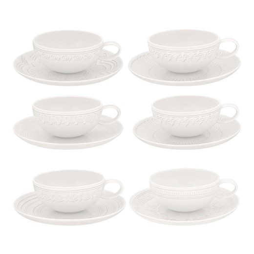 Set di 6 tazze da tè in porcellana con piattino Ornament