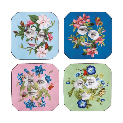 Set di 4 piatti da dessert in porcellana multicolore, 22,3 x 22,3 x 2 cm | Fête vos Jeux