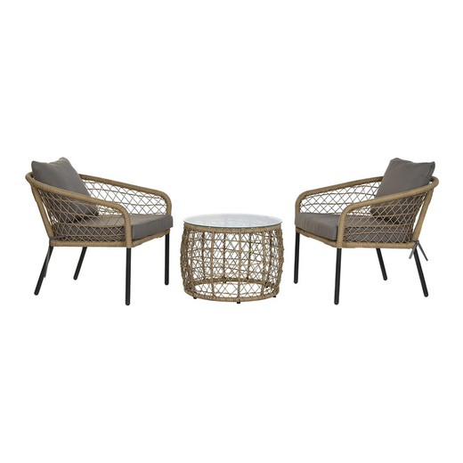 Set of garden armchairs in synthetic rattan and steel in natural and black, 68 x 73.5 x 66.5 cm | Sea Side