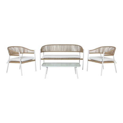 Set of garden armchairs in synthetic rattan and aluminum in white and natural, 126 x 63 x 67 cm | Sea Side