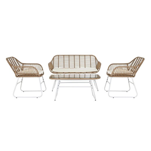 Zestaw foteli ogrodowych z syntetycznego rattanu i metalu w kolorze naturalnym i białym, 124 x 74 x 84 cm | Strona morska
