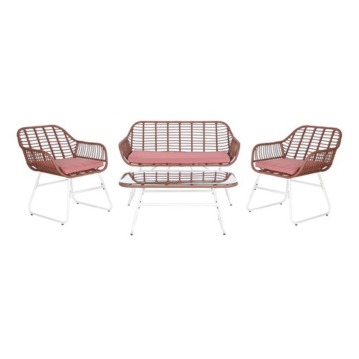 Sæt havelænestole i syntetisk rattan og metal i terracotta og hvid, 124 x 74 x 84 cm | Havsiden