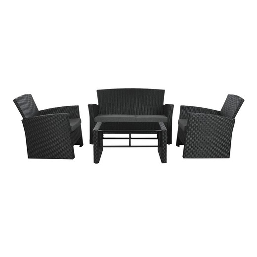 Ensemble de fauteuils de jardin en rotin synthétique et tressé noir et gris, 121 x 63 x 73 cm | Bord de mer