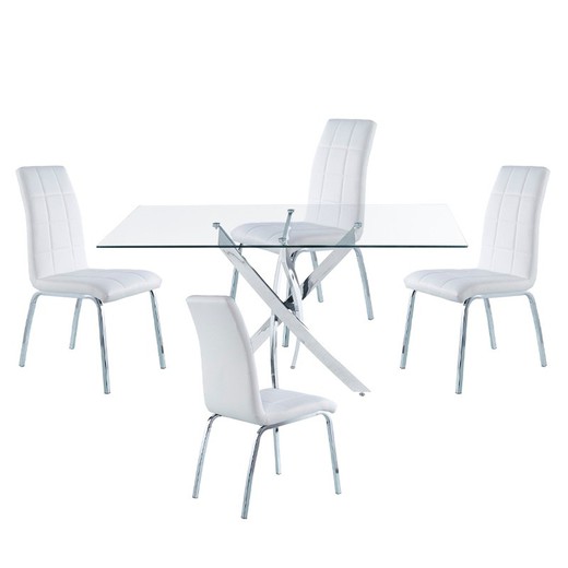 Conjunto de jantar, 1 mesa de jantar retangular e 4 cadeiras | Thunder-Betty