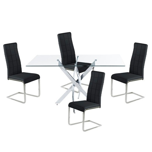 Spisestuesæt, 1 rektangulært spisebord og 4 stole | Torden-komet