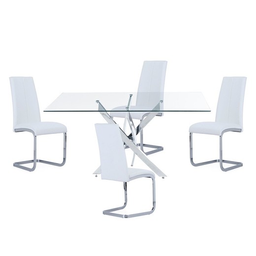 Zestaw do jadalni, 1 prostokątny stół jadalny i 4 krzesła | Grzmot-Uśmiech