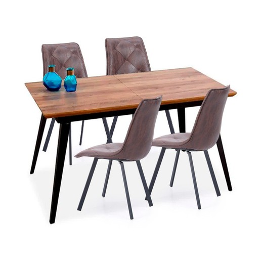 Conjunto de Comedor, 1 mesa extensible en color nogal y 4 sillas | Colecciones Branch - Diamond